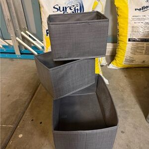 Set of Three Gray Storage Bins